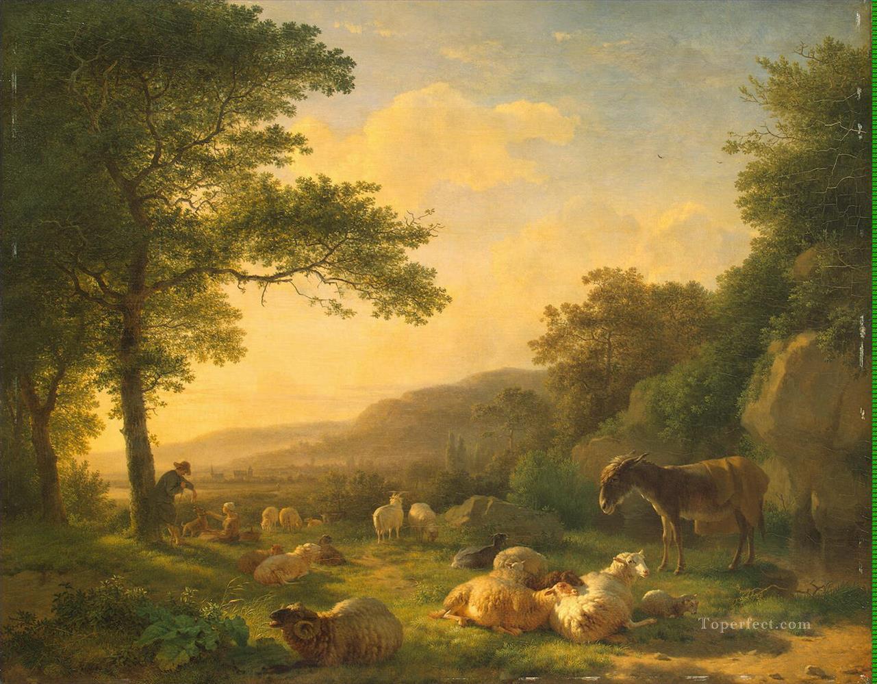 Ommeganck Balthazar Pau Paysage avec un troupeau de moutons Peintures à l'huile